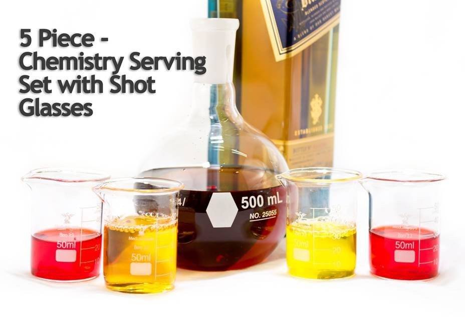 5 piece Chemistry Bar Cocktail Serving Set with 50mL Beaker Glasses 5 piece Chemistry Bar Cocktail Serving Set with 50mL Beaker Glasses